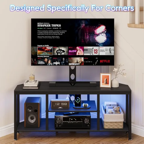 Miniatura 4 de Soporte de TV esquinero con soporte LED, soporte universal para TV de 32 a 65 pulgadas, consola giratoria de altura ajustable, centro
