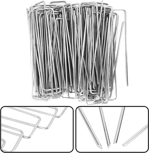 Miniatura 8 de Grapas de jardín, paquete de 100 estacas galvanizadas para paisaje de 6 pulgadas en forma de U, pasadores de seguridad para anclaje de césped
