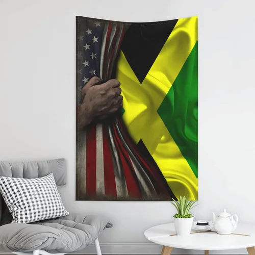 Miniatura 6 de Tapiz de mitad de bandera estadounidense y bandera de Jamaica de 60 x 40 pulgadas, divertido tapiz estético, arte de pared para dormitorio, sala