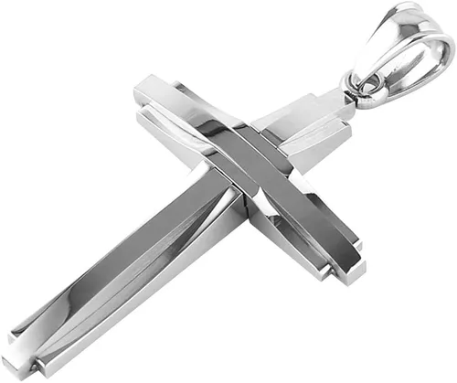 HZMAN collar con colgante de cruz de acero inoxidable pulido, con cadena de 24 in, para hombre