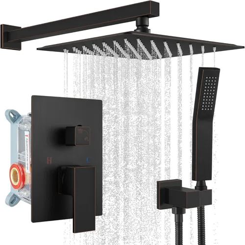Miniatura 16 de gotonovo Sistema de ducha de lluvia para baño, juego de cabezal y mango de ducha de lluvia montado en la pared, conjunto completo combinado de latón