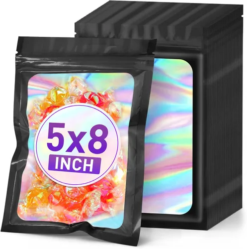 Miniatura 11 de ANZNKU 50 piezas 7 cm x 23 cm Bolsas holográficas para bolígrafos Bolsas de embalaje para bolígrafos Bolsa resellable a prueba de olores