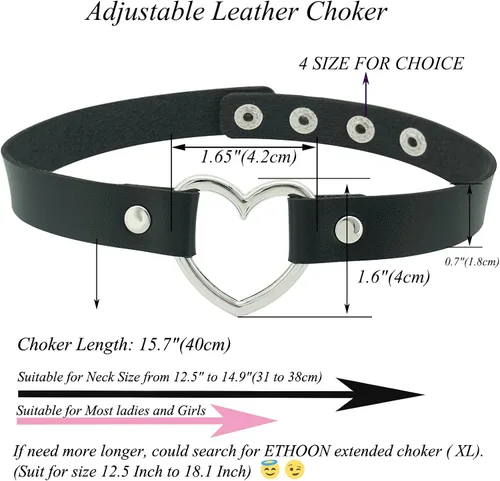Miniatura 3 de ETHOON Gargantilla ajustable de piel con corazón, estilo punk, estilo gótico, collar suave con cadena, para mujeres y niñas
