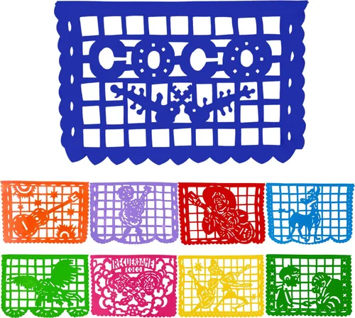 Miniatura 10 de Decoraciones de fiesta de Coco – Juego de pancartas de papel picado de plástico (paquete de 2, 10 banderas por pancarta) – Decoración mexicana