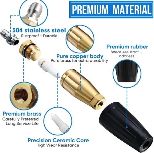 Miniatura 3 de Puntas de lavadora a presión con boquilla turbo, núcleo de cerámica duradero, boquilla turbo de lavadora a presión giratoria de 360°, 4000 PSI