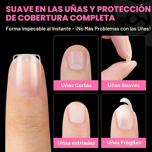 Miniatura 7 de UNA GELLA Puntas de uñas postizas extra cortas: 504 unidades de uñas cuadradas falsas preformadas XS, uñas cuadradas cortas a presión, puntas