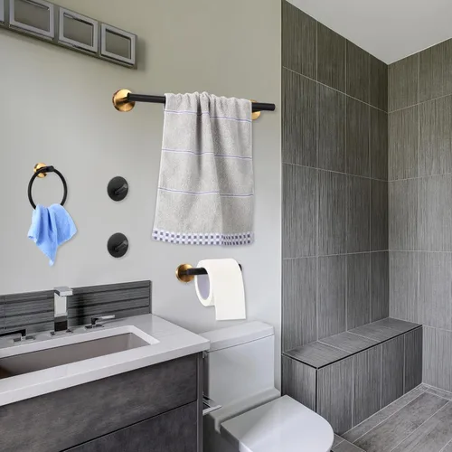Miniatura 5 de Juego de 10 piezas de accesorios de baño mate SUS304 Juego de colgadores de baño de 16 pulgadas, soporte para toallas de mano, soporte para papel