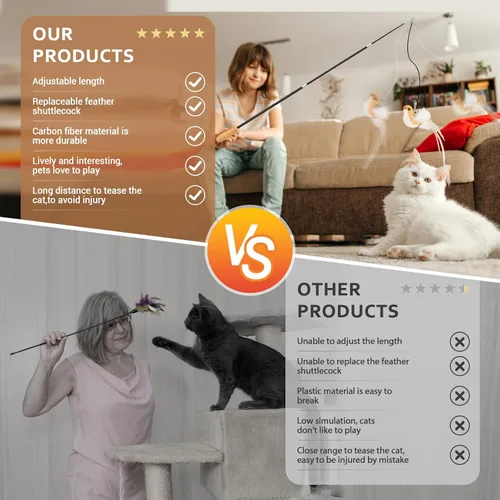 Miniatura 6 de ROSAUI Juguetes de varita para gatos, juguetes interactivos de pájaros para gatitos en interiores, varitas de pesca para gatos de 42.15’’ de largo