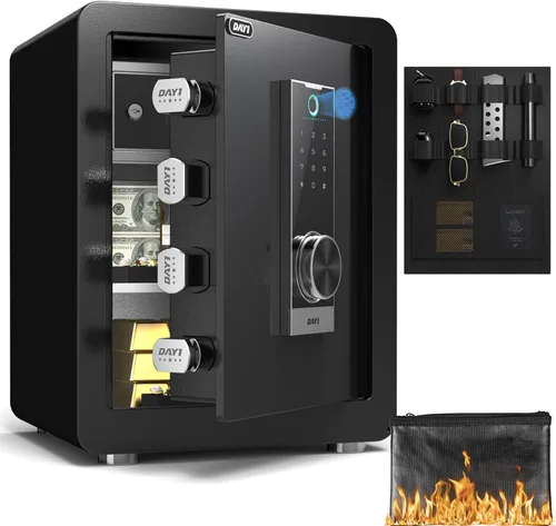 Caja de seguridad biométrica de huellas digitales DAYI, cajas de seguridad para el hogar de 2.0 pies cúbicos con bolsa ignífuga, caja de seguridad