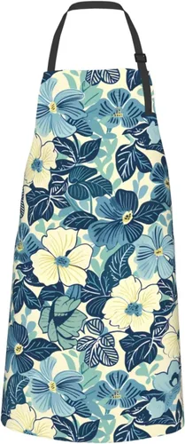 Miniatura 27 de Delantales florales azules para el hogar, 2 bolsillos, 33 x 28 pulgadas, para hombres y mujeres, diseño floral gris, impermeable, para manualidades