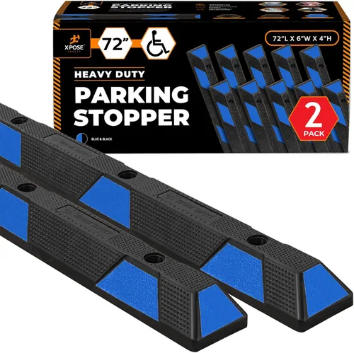 Miniatura 53 de Xpose Safety Tope de goma resistente de 22 pulgadas para estacionamiento, paquete de 2 bloques de ruedas para garaje, entrada o rampa, tope
