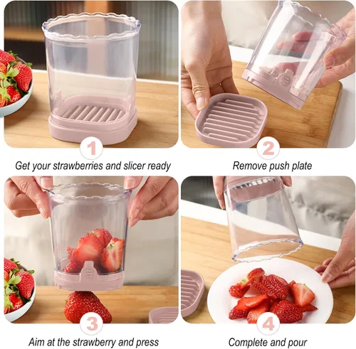 Miniatura 5 de Cortador de fresas: taza de rebanadora de frutas, cortador de velocidad de ensalada de verduras para fresas, huevo, plátano, champiñones, pepino