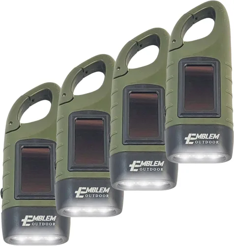 Miniatura 11 de Emblem OD linterna solar con manivela, linterna de emergencia recargable LED para supervivencia con dinamo, manivela y clip de mosquetón. Recargable