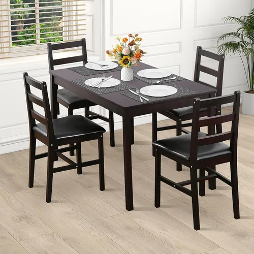 Miniatura 2 de Juego de Mesa de Cocina de 5 Piezas Juego de Mesa de Comedor Mesa Cuadrada de Madera Resistente y Sillas Juego de Mesa de Desayuno para 4 Personas