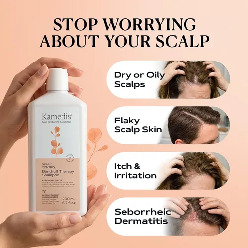 Miniatura 2 de Kamedis Champú anticaspa para cuero cabelludo sensible y dermatitis seborreica, libre de crueldad, sin parabenos, 6.7 oz