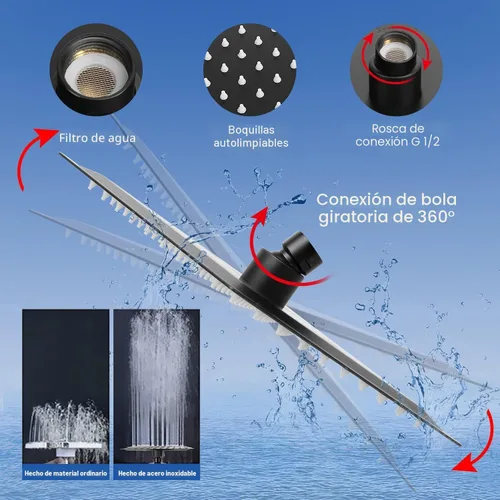 Miniatura 4 de NearMoon Cabezal de ducha de lluvia filtrado, cuadrado de alta presión de 8 pulgadas y 5 ajustes de filtro de ducha de mano combinado con soporte