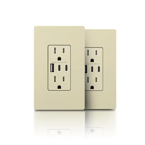 Miniatura 22 de TOPELER - Toma de corriente para montaje en pared con puertos USB 6.0A, dos tomas eléctricas de 20 amperios, tomas y puertos resistentes a la Negro