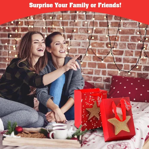 Miniatura 7 de KomoLeay Paquete de 4 bolsas de regalo de 13" de gran tamaño con patrón navideño surtido, bolsas de regalo con papel de seda para suministros