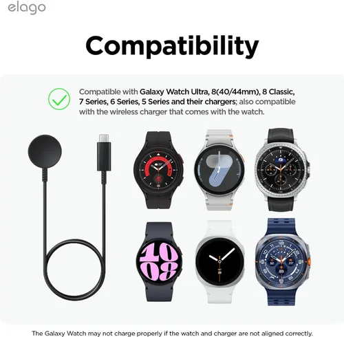 Miniatura 2 de elago GW2 Soporte de Carga Compatible con Samsung Galaxy Watch 8/8 Classic, 7/Ultra, 6/6 Classic, 5/5 Pro (40, 43, 44, 45, 47mm)