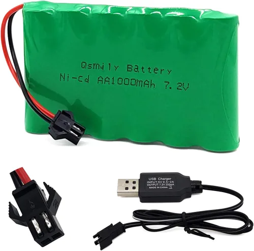 Qsmily® Batería RC de 7.2 V, conector SM, batería recargable de Ni-Cd de 1000 mAh con cable de carga, adecuada para camión RC, camión de