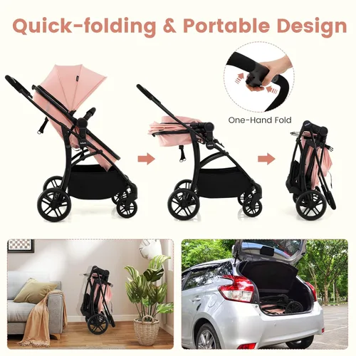 Miniatura 5 de INFANS Cochecito de bebé 2 en 1, cochecito convertible con moisés, asiento reversible, respaldo ajustable, plegable con una mano, cochecito compacto