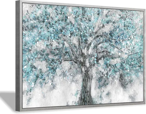 Miniatura 18 de Hardy Gallery Lienzo abstracto de árbol para la pared: pintura azul, impresión gráfica sobre lienzo, tamaño pequeño sin adornos para comedor