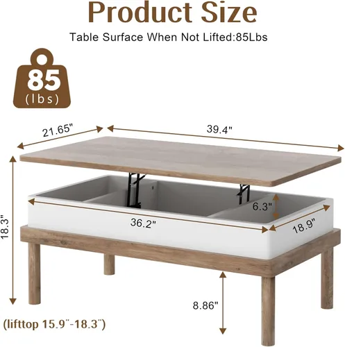 Miniatura 3 de Shintenchi Mesa auxiliar, mesa de centro elevable con compartimento oculto, mesa de comedor de mesa elevada, mesa central elevadora para sala