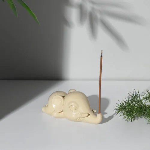 Miniatura 6 de Cacukap - Quemador de incienso de elefante adorable, soporte para incienso en palos, bandeja de incienso con tema de elefante, decoración única