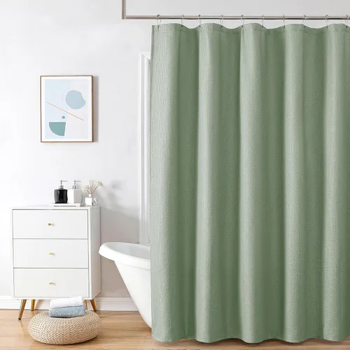 Miniatura 15 de OVZME Berry - Cortina de ducha extralarga verde de 96 pulgadas, cortina de baño de tela con textura en relieve 3D, cortina de baño grande para Verde
