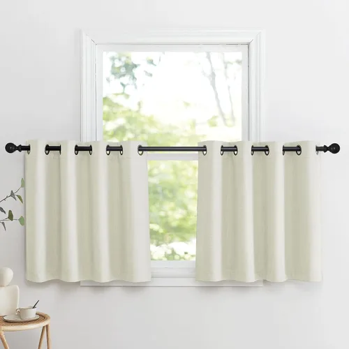 NICETOWN Paneles de cortinas opacas de lino sintético natural de 24 pulgadas de largo, con aislamiento térmico, bloqueo de luz, protección de Lino