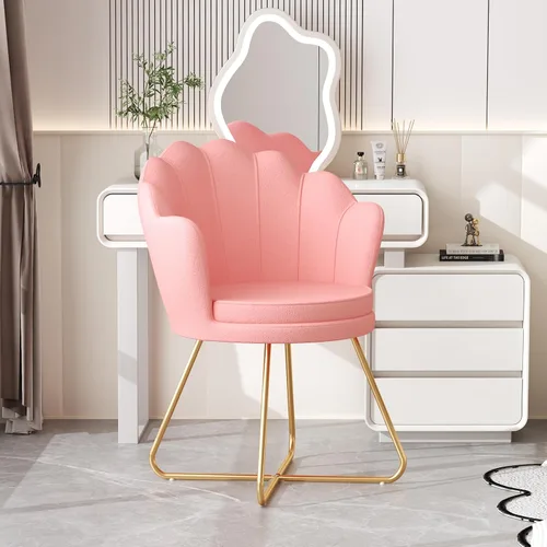 Miniatura 7 de Furniliving Sillas de tocador rosas, silla de maquillaje de terciopelo para dormitorio, silla de escritorio de oficina en casa con patas chapadas