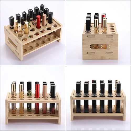 Miniatura 5 de ELLDOO Organizador de perfume Rollerball, soporte de almacenamiento de perfume de bambú para 24 espacios, soporte de aroma de belleza con asa