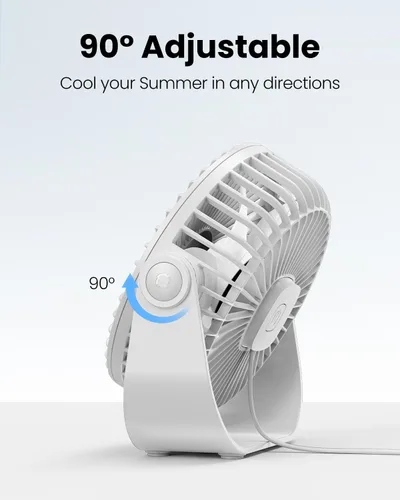 Miniatura 5 de Gaiatop Ventilador de escritorio USB, flujo de aire fuerte de 3 velocidades, portátil de 5.5 pulgadas, rotación de 90°, refrigeración silenciosa