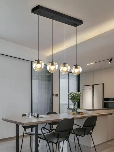 Miniatura 49 de ykolupty Escalera LED de 10 luces LED moderna con globo de cristal, lámpara colgante grande para techos altos, accesorios de iluminación de entrada