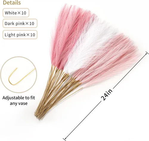 Miniatura 2 de Wertuirk 30 piezas de hierba artificial de pampas – Hierba de pampas rosa de 24 pulgadas para decoración del hogar, hierba de pampas artificial