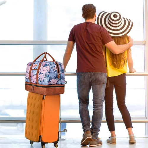 Miniatura 30 de IBFUN Bolsas de fin de semana para mujer, bolsa grande de lona para viaje, bolsa de viaje con compartimento para zapatos, 21 pulgadas, juego de 3