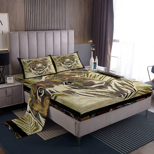 Miniatura 9 de Rustic Lodge - Juego de sábanas tamaño individual con diseño de oso y alce, diseño de retazos, color rojo y negro, a cuadros, ropa de cama de Multi