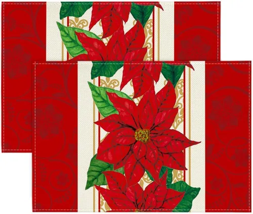 Artoid Mode Watercolor Poinsettia - Juego de 2 manteles individuales de mesa de Navidad rojos, manteles individuales de mesa de invierno de 12 x 18