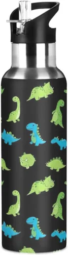 Insulated Stainless Steel Water Bottle with Straw 20 Oz, BPA-Free Sport Water Bottle for Gym Outdoor Travel School, Cute Dino