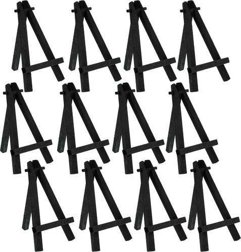 U.S. Art Supply Mini caballete de 5 pulgadas (paquete de 12) – Soporte de exhibición de mesa de madera negra con marco en A, mini caballete –
