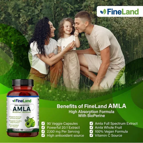 Miniatura 5 de FineLand Amla (grosella espinosa india) Extracto de espectro completo con BioPerine® para absorción, rico en vitamina C natural, apoyo inmunológico