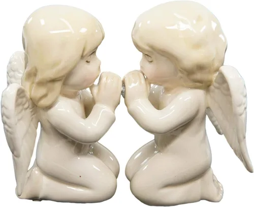 Ebros Praying Boy And Girl Angels On Their Knees - Juego de salero y pimentero de cerámica, juego coleccionable de anfitriones angelicales, mesa de