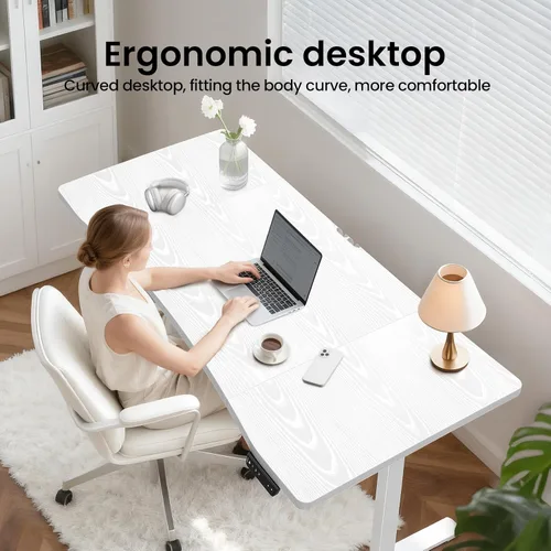 Miniatura 4 de Veken Escritorio eléctrico de pie de 63 x 28 pulgadas, para sentarse a ponerse de pie, mesa de computadora de oficina en casa para estudio, Blanco