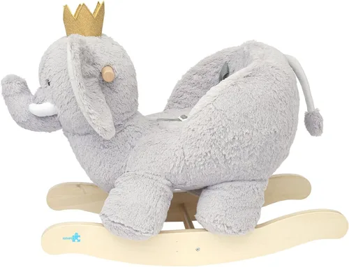 Miniatura 3 de Manhattan Toy Juguete mecedor de madera de elefante de peluche con corona, cinturón de seguridad ajustable y empuñaduras de madera grandes