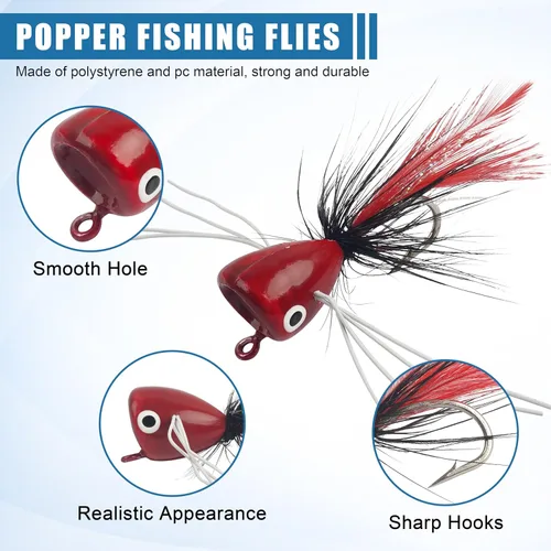 Miniatura 2 de Poppers de pesca con mosca, 12 unidades para pesca con mosca, pesca con mosca, lubina, moscas, trucha, salmón, moscas, insectos, señuelos coloridos