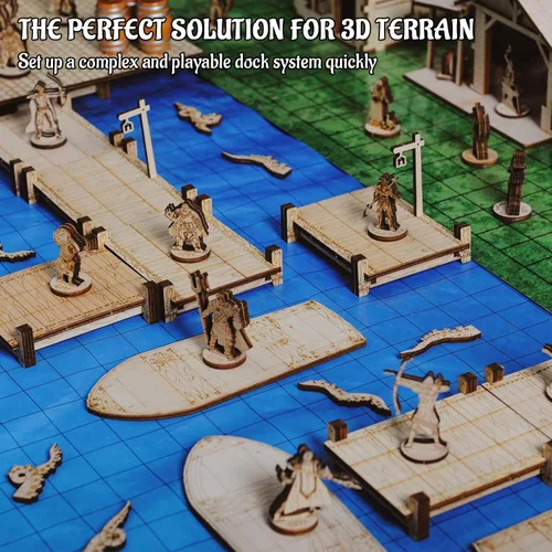 Miniatura 2 de Puente modular, muelle, pasarela, juego básico de 7 piezas de madera cortada con láser para D&D, Pathfinder, Dungeons & Dragons y otros