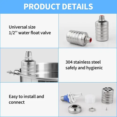 Miniatura 9 de Válvula de flotador de agua para tanque de agua, sistema de control automático de nivel de agua Aquapulse, válvula de flotador de acero inoxidable