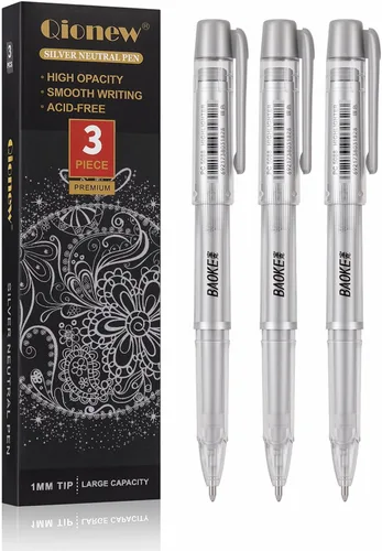 Qionew Bolígrafos de gel plateados, punta fina de 0.039 in, juego de bolígrafos de tinta de gel plateado para artistas, para dibujo de papel negro,