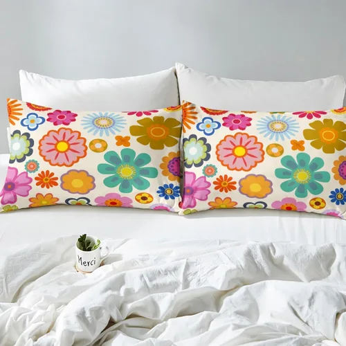 Miniatura 4 de Juego de ropa de cama de flores Groovy de los años 70, sábana bajera ajustable de flores de arco iris para niños y niñas, sábanas de ropa de cama