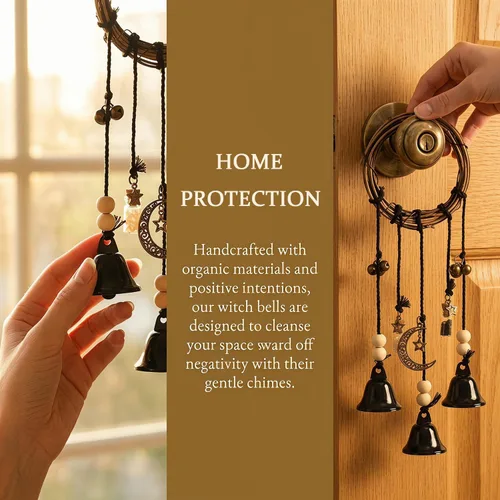 Miniatura 6 de Campanas de bruja para pomo de puerta para protección Campanas colgantes de viento Campanas decorativas hechas a mano para decoración bohemia